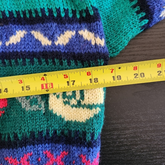 Vintage 90s Handmade Knit Slouchy Green Sweater Mock Neck Winter Cabin 1990s - Picture 8 of 10